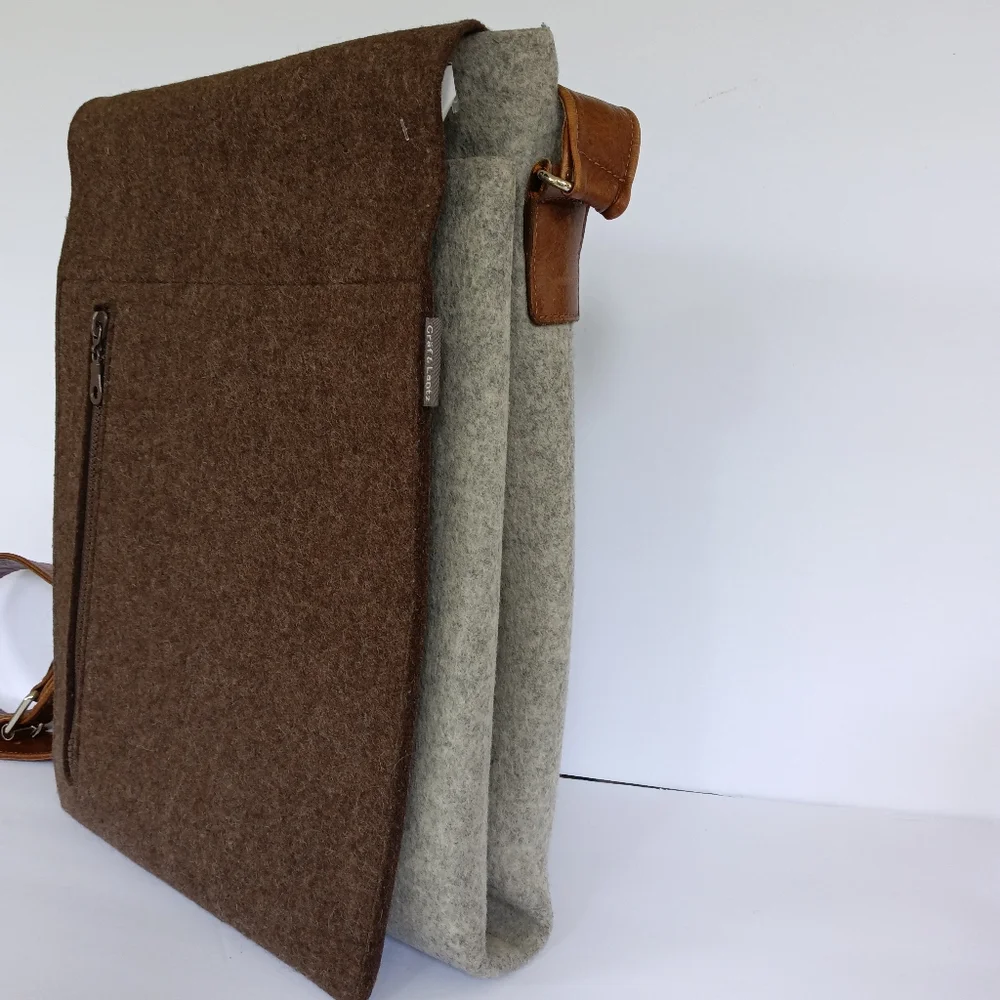 Graf Lantz Merino Wool Felt Messenger Bag - Grey & Brown
